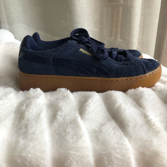 NAVY PUMA SUEDE CHUNKY SOLE SZ 6.5 - Picture 3 of 6
